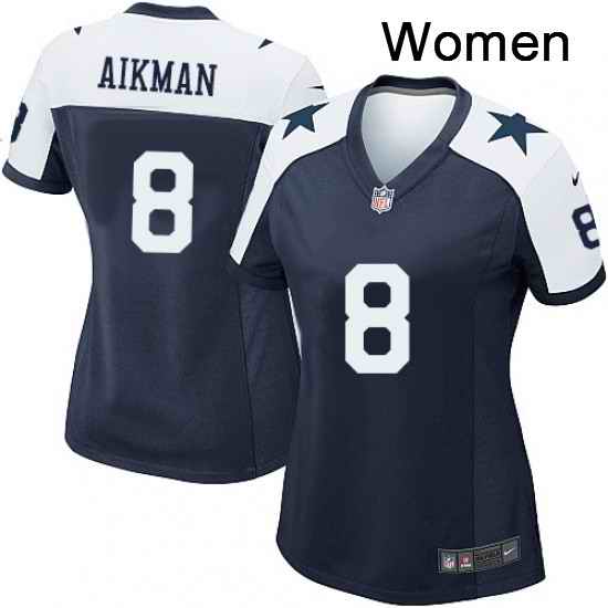 Womens Nike Dallas Cowboys 8 Troy Aikman Game Navy Blue Throwback Alternate NFL Jersey